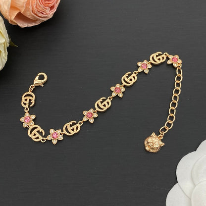GG Interlocking G Pink Flower Bracelet