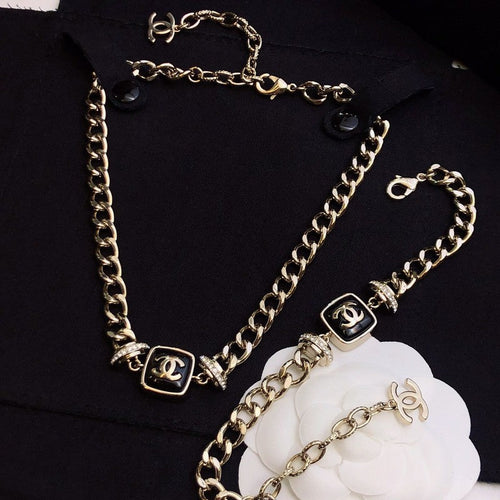 CC Black Logo Gold Chain Necklace