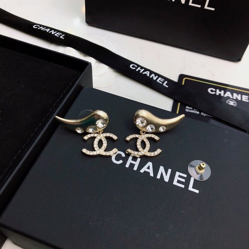 CC Feather Diamond Gold Earrings
