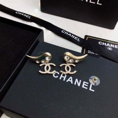 CC Feather Diamond Gold Earrings