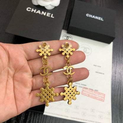 CC Black Gold Flower Long Earrings