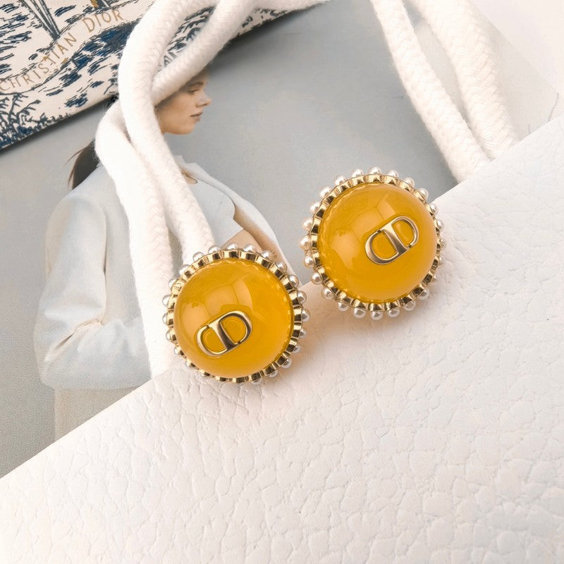 CD Yellow Ball Pearl Earrings
