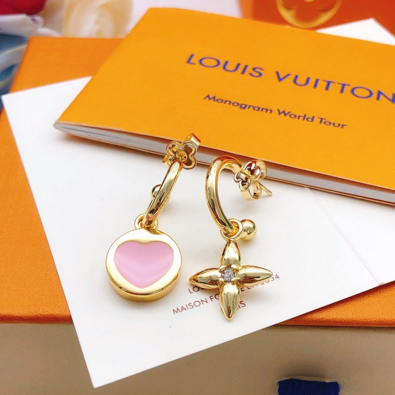 Louis Pink Heart Gold Earrings
