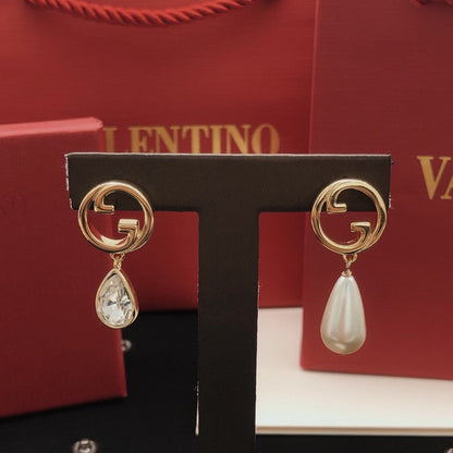 GG Pearl & Crystal Drop Earrings