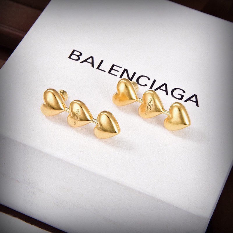 BB Three Heart Gold Earrings