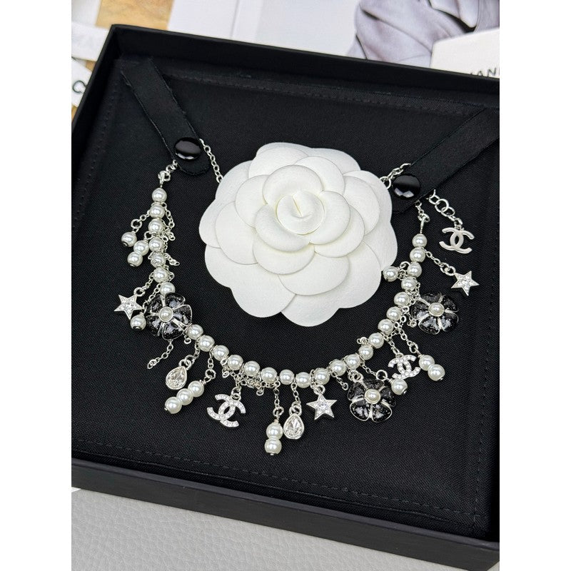 CC 26C Black Enamel Camellia Necklace