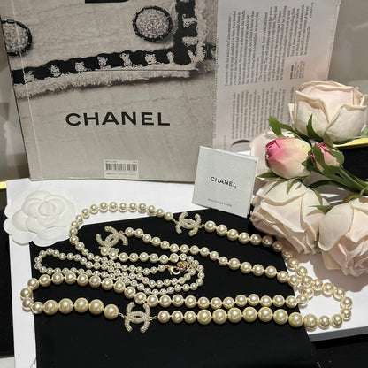 CC 100th Anniversary Fuax Pearl Long Necklace