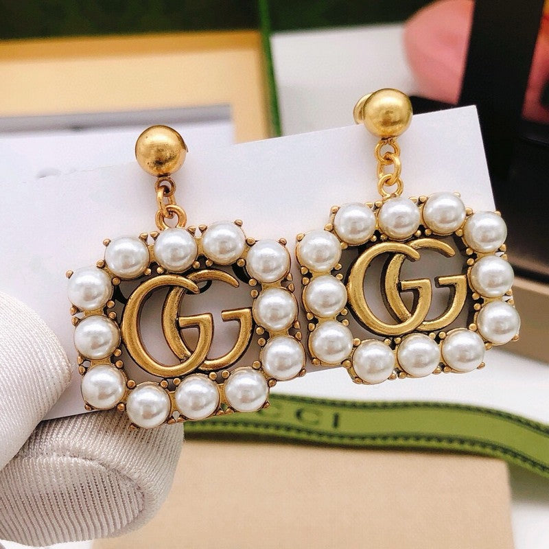 GG Pearl Drop Sqaure Earrings