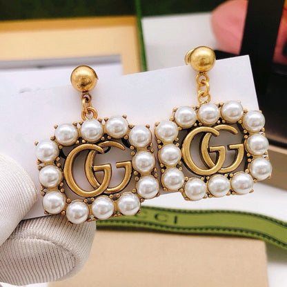 GG Pearl Drop Sqaure Earrings