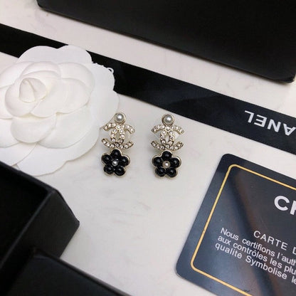 CC Black Flower Diamond Earrings