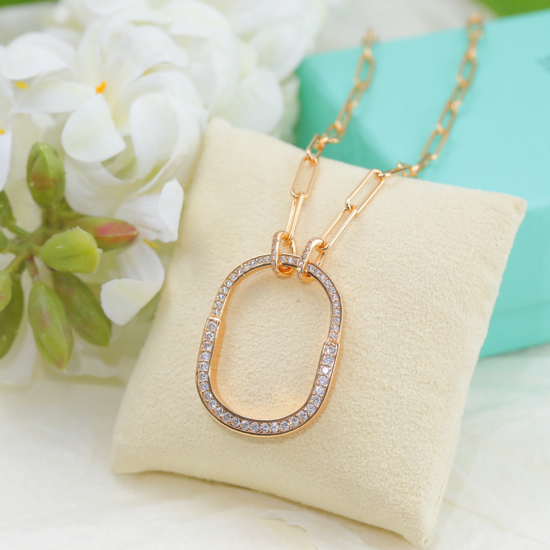 Tiff Lock Pendant Pave Diamonds Necklace
