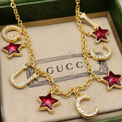 GG Red Star Crystal Chain Necklace