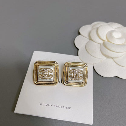 CC Pearl Gold Square Earrings