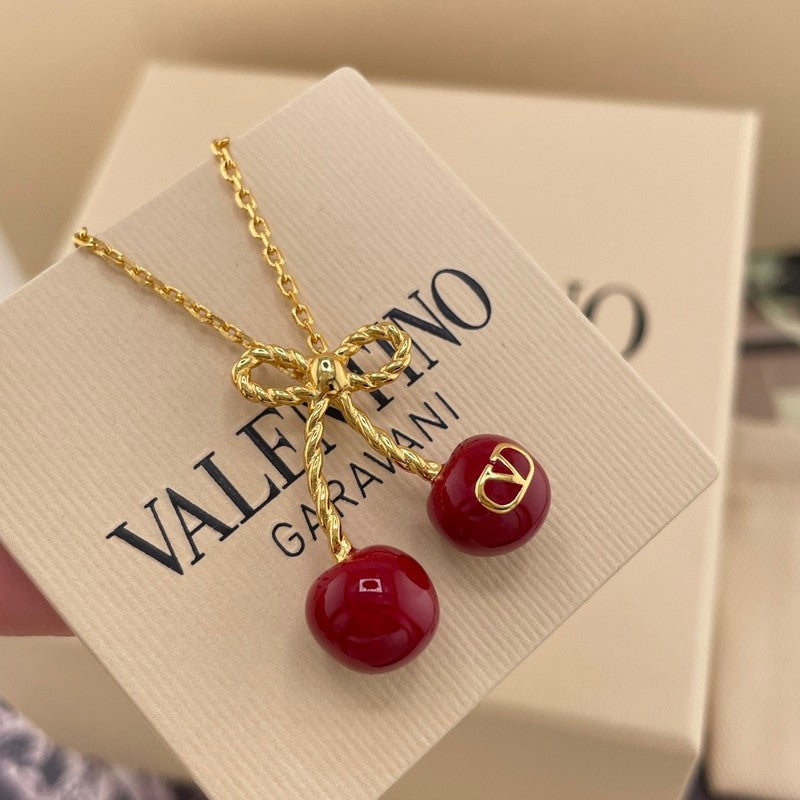 VLogo Red Cherry Gold Necklace