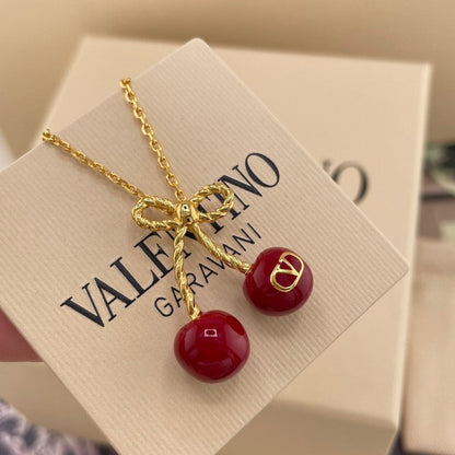 VLogo Red Cherry Gold Necklace