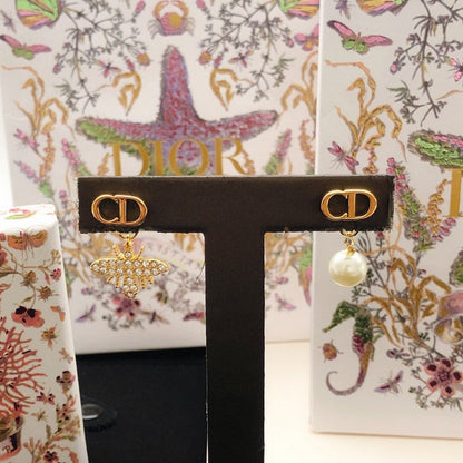 CD Bee Diamond & Pearl Earrings