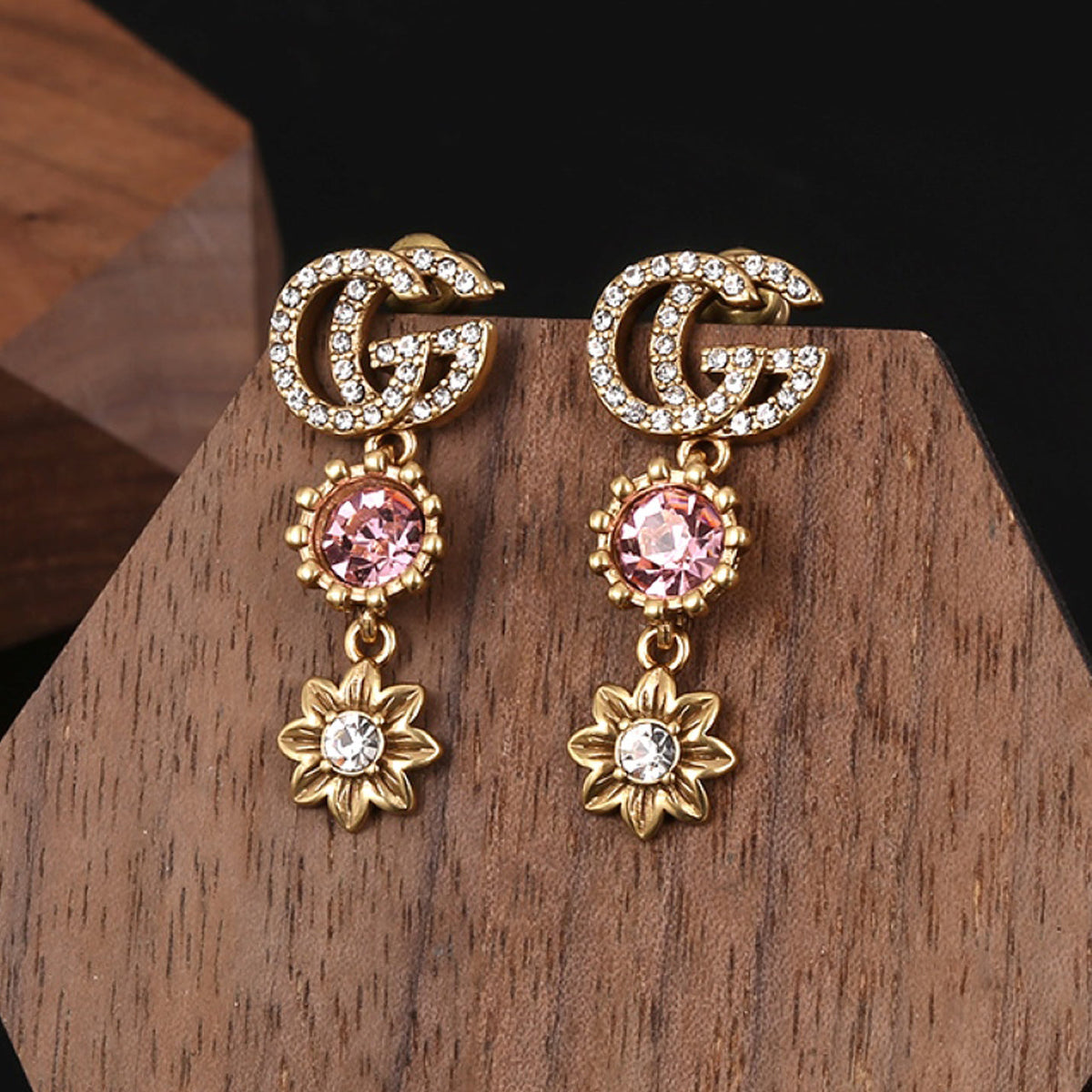 18K GUCCI GG Flower Crystal Earrings