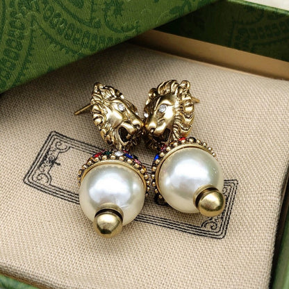 GG Lion Pearl Earrings
