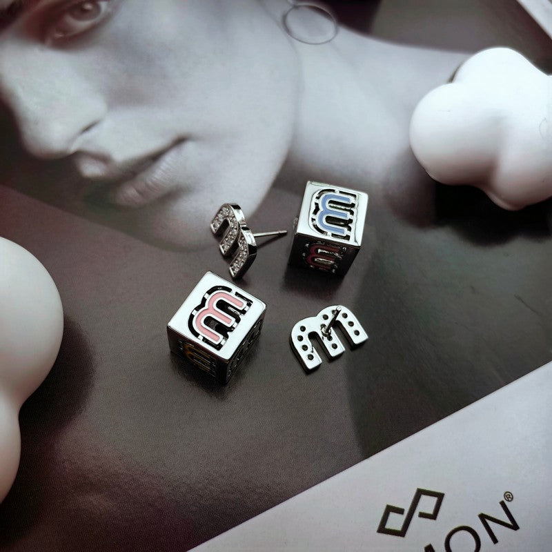Miu Green & Yellow Cube Earrings