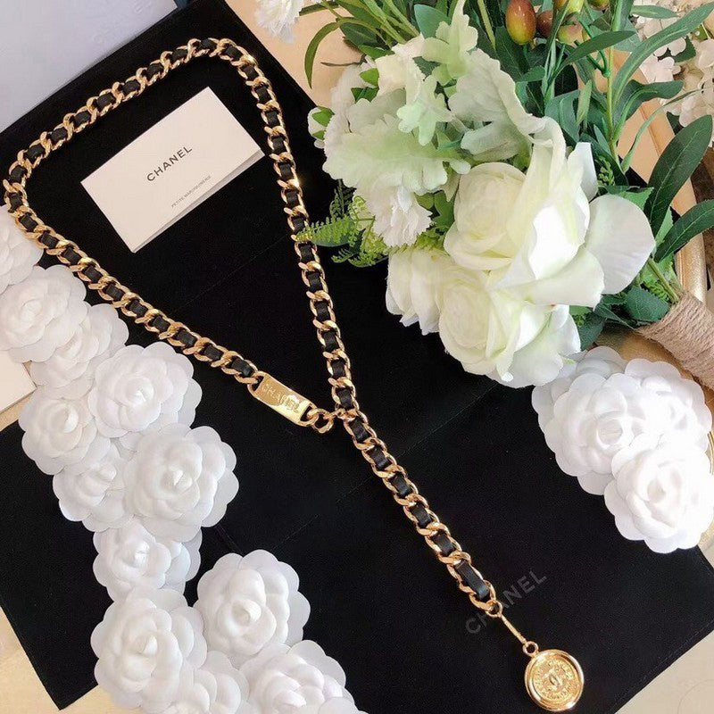 CC Gold Leather Necklace