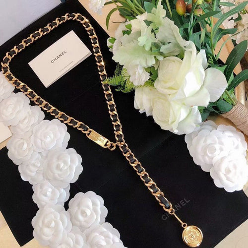 CC Gold Leather Necklace