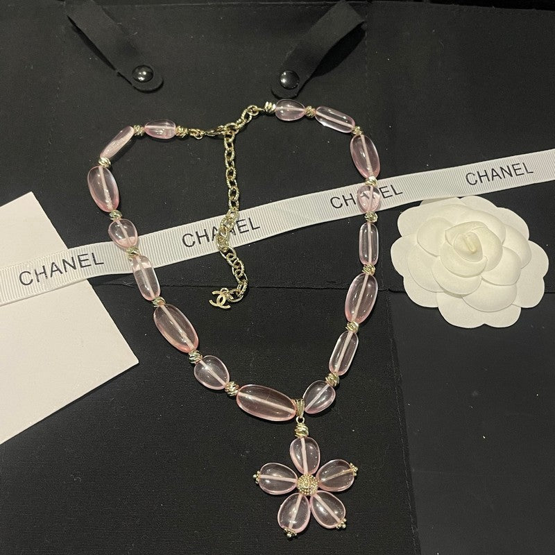 CC 26C Pink Crystal Flower Necklace