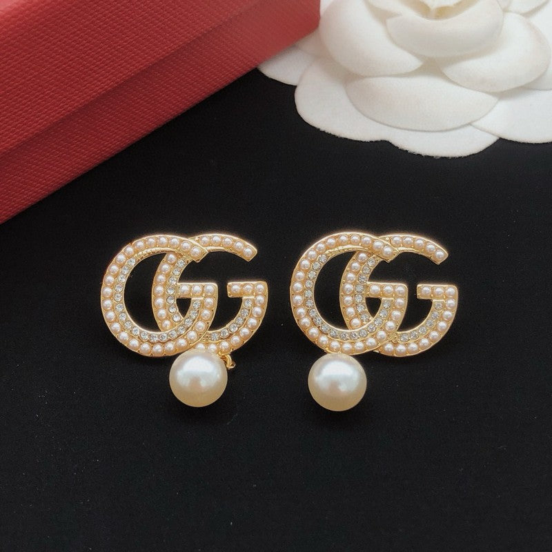 GG Pave Pearl Drop Earrings