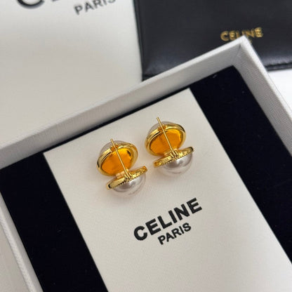 CE Half Pearl & Gold Earrings