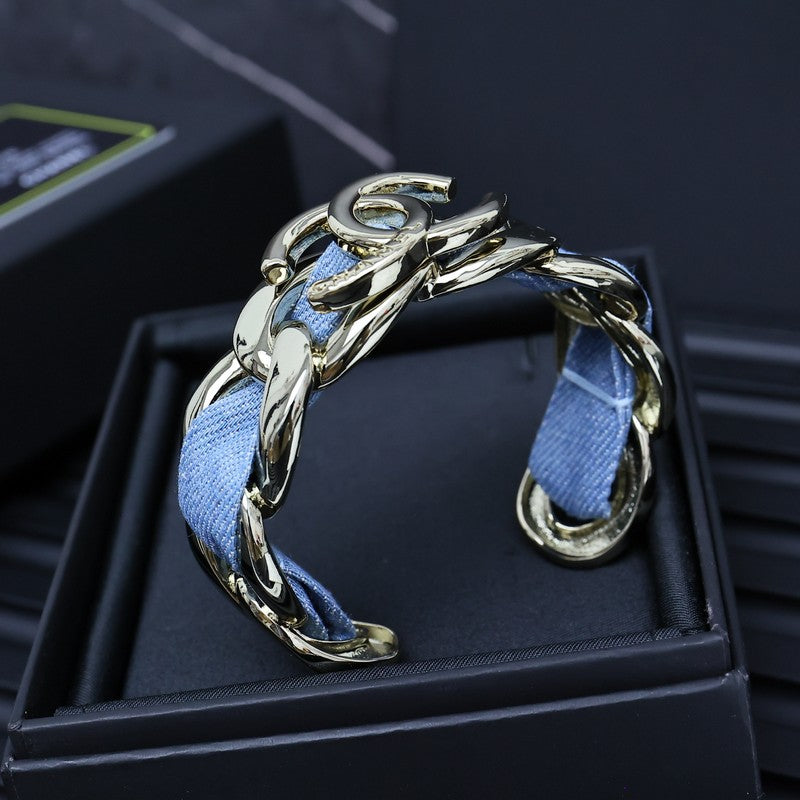 CC Denim Braided Gold Cuff Bracelet