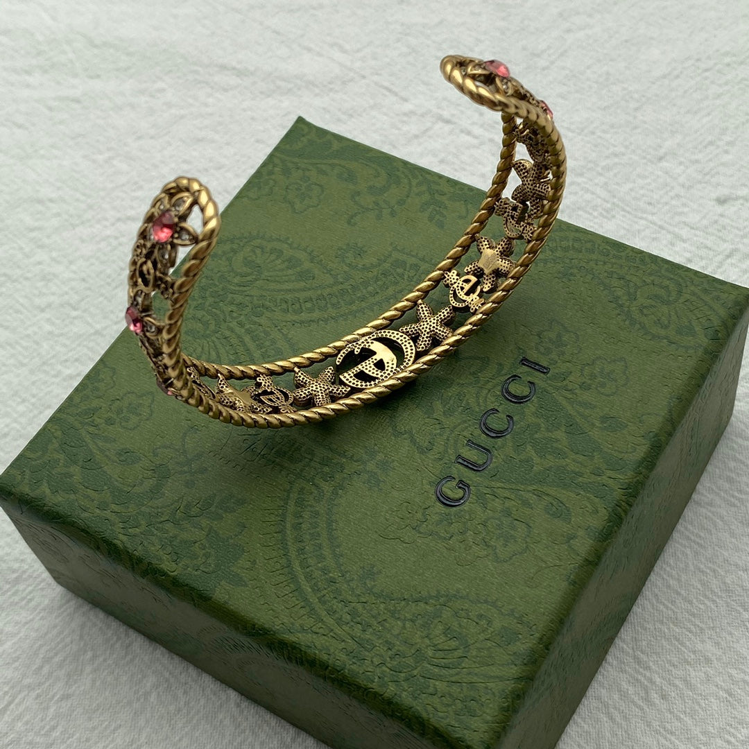 GG Red Crystal Flower Cuff Bracelet