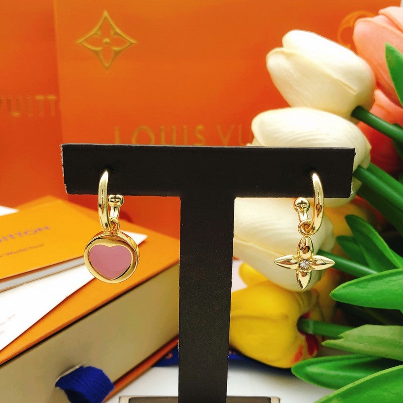 Louis Pink Heart Gold Earrings