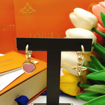 Louis Pink Heart Gold Earrings