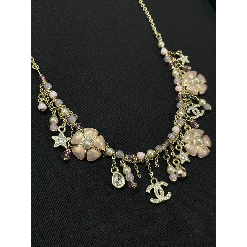 CC Pink Enamel Camellia Pearl Necklace