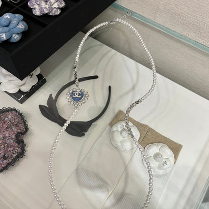 CC 25P Blue Heart Pearl Long Necklace