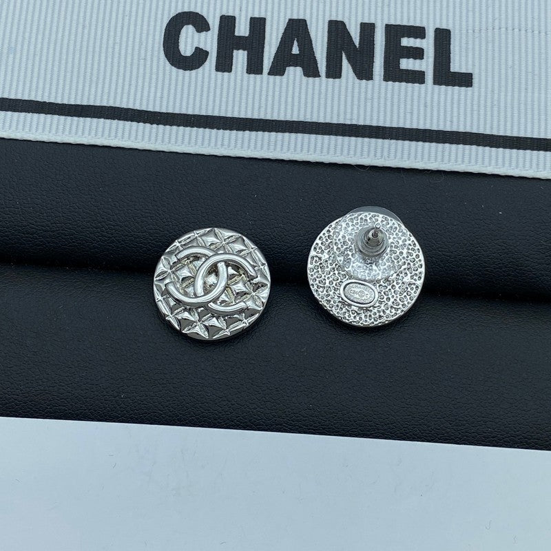 CC Round White Gold Earrings