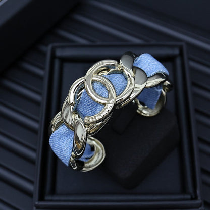 CC Denim Braided Gold Cuff Bracelet