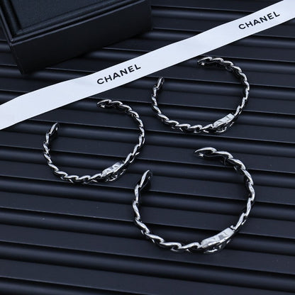 CC 25P Black Leather Open Cuff Bracelet