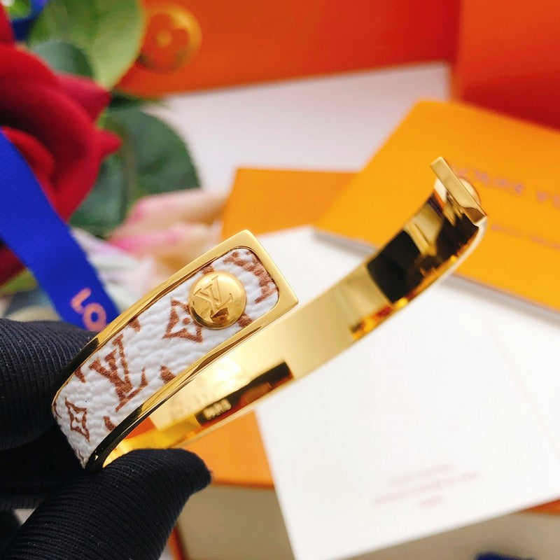 Louis White Monogram Gold Bracelet