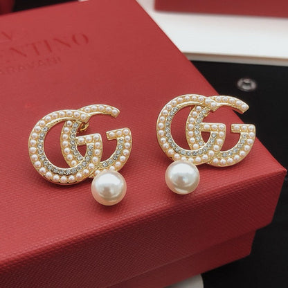 GG Pave Pearl Drop Earrings