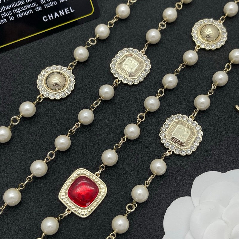CC Red Crystal Pearl Long Necklace