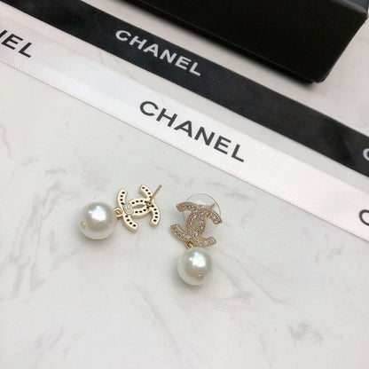 CC Diamond & Pearl Drop Earrings