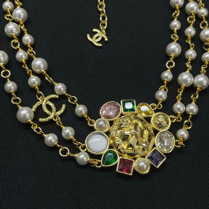 CC Color Crystal Pearl Chain Necklace