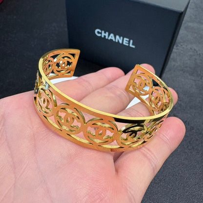 CC Hollow Open Cuff Gold Bracelet