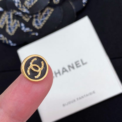 CC Black Gold Round Earrings