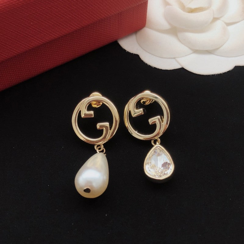 GG Pearl & Crystal Drop Earrings