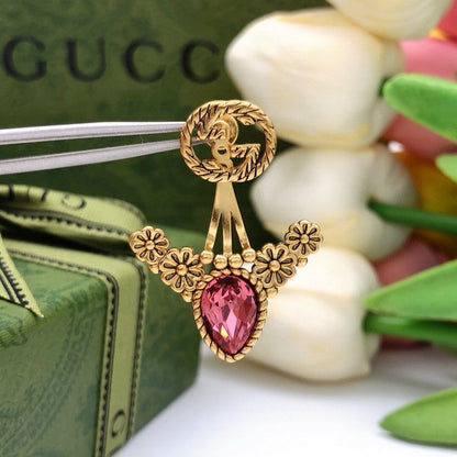 GG Pink Crystal Gold Earrings