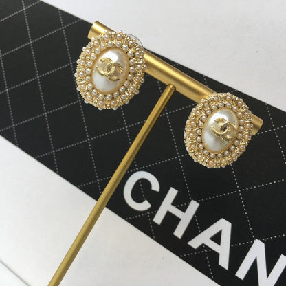 CC Pearl & Diamond Oval Earrings