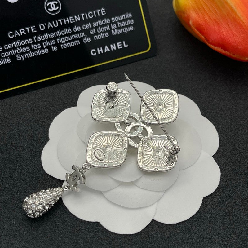 CC Diamond Shape Drop Brooch