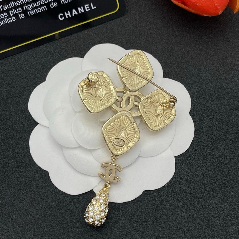 CC Diamond Shape Drop Brooch