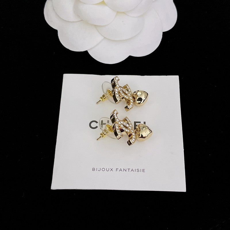 CC Diamond Heart Pendant Earrings